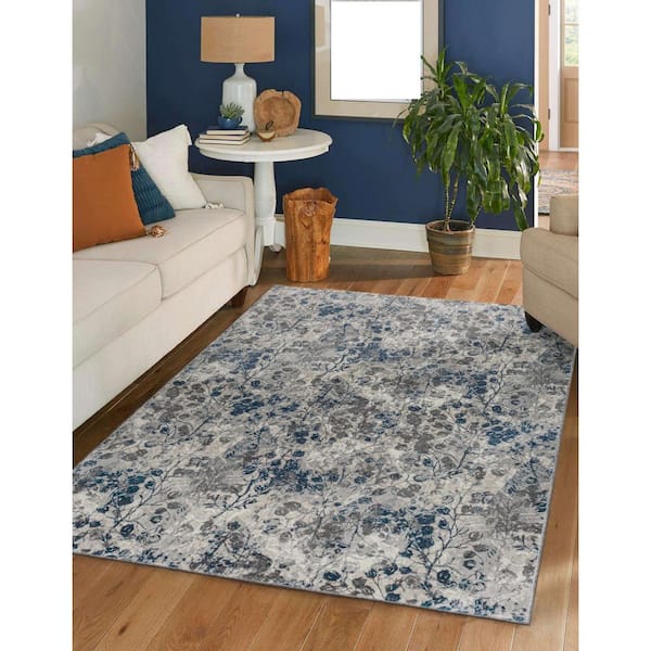 Unbranded Blue 5 ft. x 8 ft. Livigno 1242 Transitional Floral Area Rug