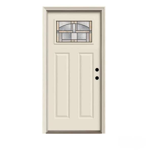 JELD-WEN 36 in. x 80 in. 1 Lite Craftsman Portage Primed Steel Prehung Left-Hand Inswing Front Door w/Brickmould