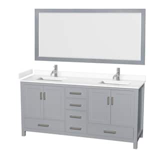 Sheffield 72 in. W x 22 in. D x 35 in. H Double Bath Vanity in Gray with White Cultured Marble Top and 70" Mirror