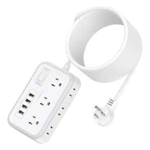 25 ft. Flat Plug Extension Cord with 6 Outlets 4 USB Ports Home Outlet Extender Surge Protector Power Strip for Indoor