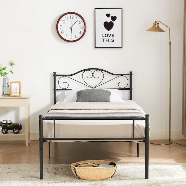 VECELO 14 in. Twin Metal Bed Frame (Set of 2), Platform Bed with Headboard and Footboard, Heavy-Duty Steel Slats, Black Beds