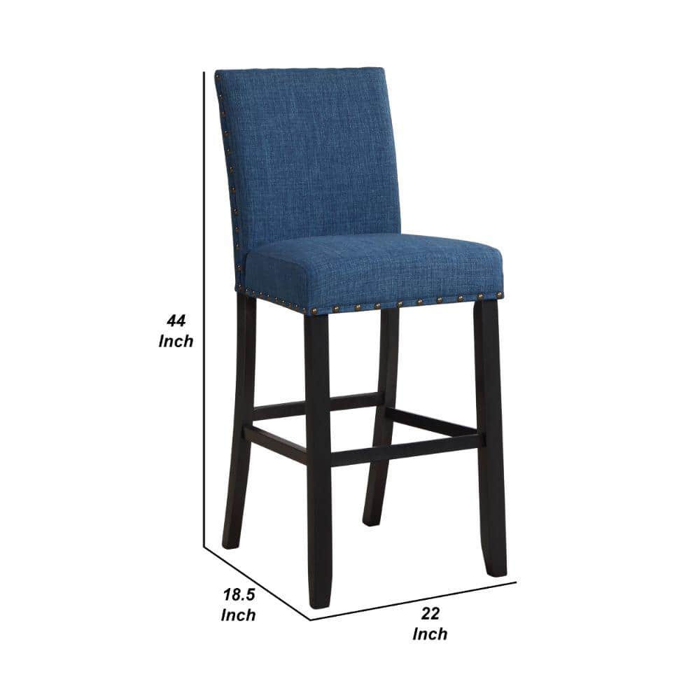 Transitional Blue Swivel Bar Chair with Nailhead Trim, Set of 2
