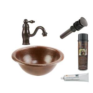 All-in-One Small Round Self Rimming Hammered Copper Bathroom Sink in Oil Rubbed Bronze