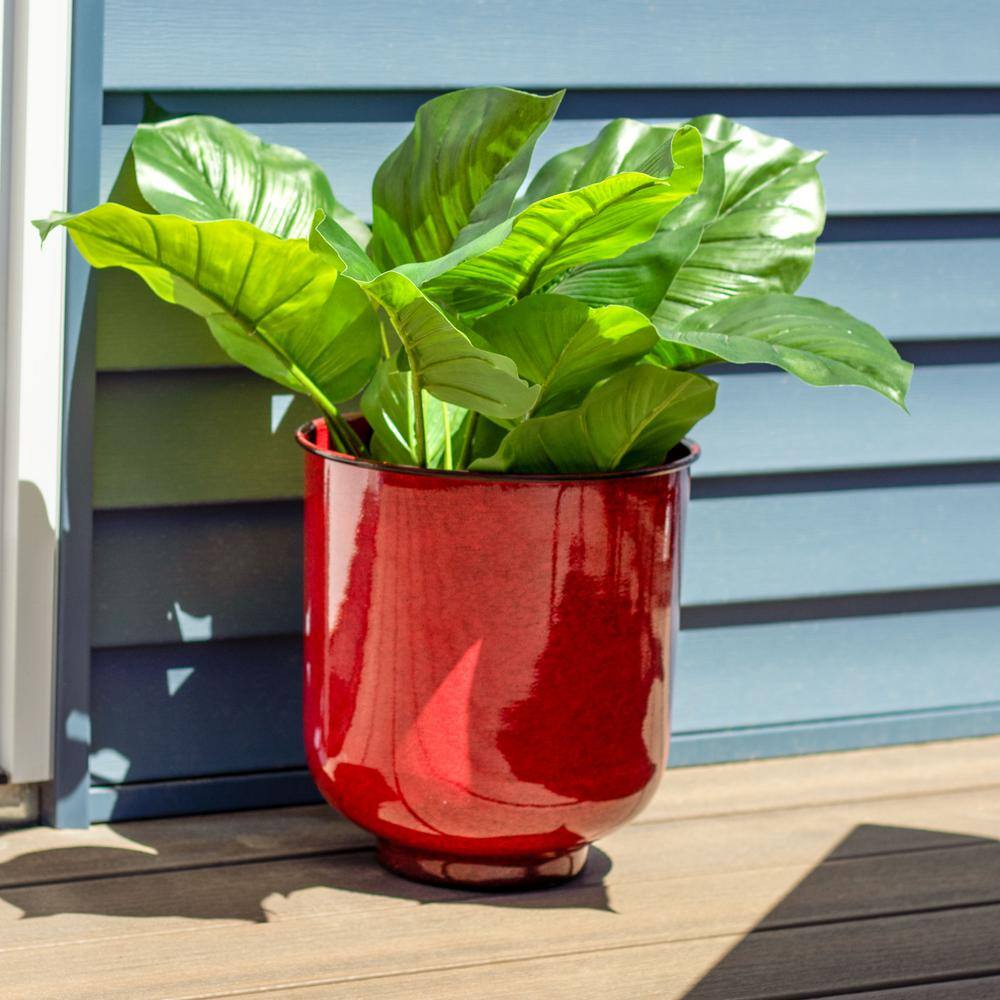 Vivian Ruby Glaze 11" Metal Indoor/Outdoor Planter Set