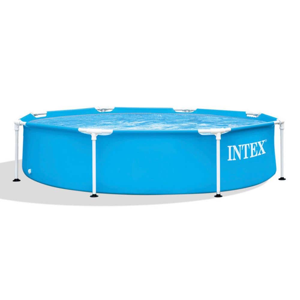 8ft Blue Metal Frame Round Above Ground Swimming Pool with Pump