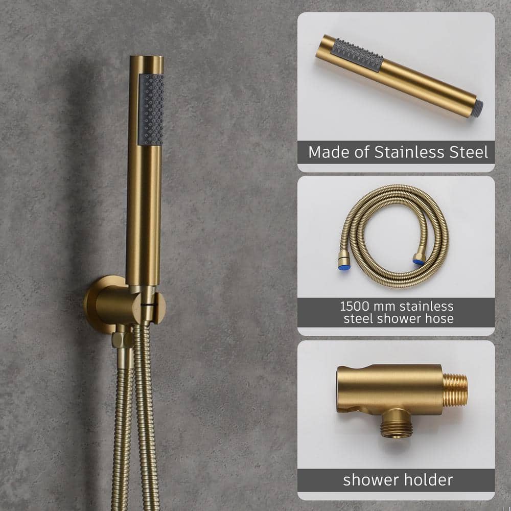 Brushed Gold Dual Rain Shower System with Handheld Spray