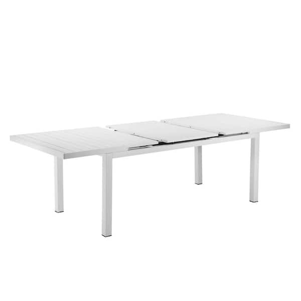 Benjara 95 in. White Plank Wood Top 4 Leg Extendable Dining Table with Aluminum Frame Seats 4