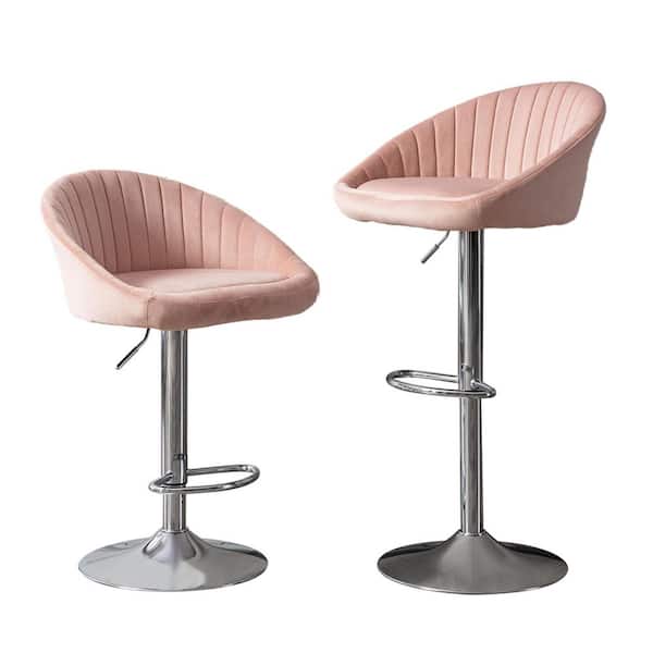 Donason 22.50 in. Pink High Back Metal Frame Adjustable Cushioned Bar Stool with Fabric Seat (Set of 2)