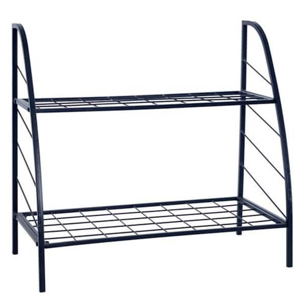 Winado 24 in. H Black 24 in. Rectangle Metal Indoor Plant Stand 2-Tier