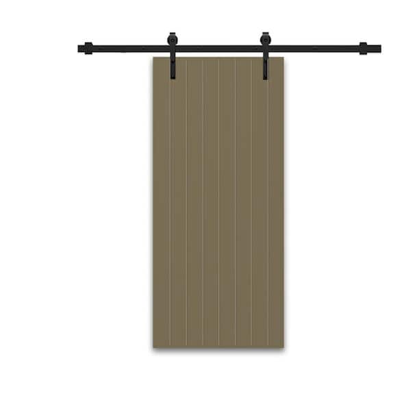 CALHOME 36 in. x 84 in. Olive Green Painted Composite MDF Paneled Interior Sliding Barn Door with Hardware Kit