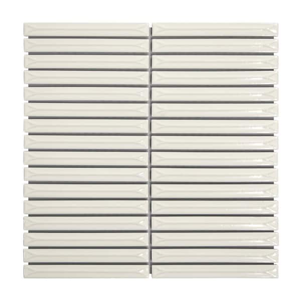 Stacked White 12 in. x 12 in. Glossy Porcelain Wall Mosaic Tile Kit Kat Finger Tile (5 sq. ft. /Case)