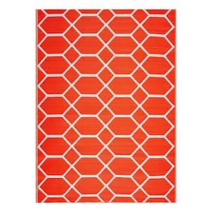 Miami Orange White 5 ft. x 7 ft. Reversible Recycled Plastic Indoor/Outdoor Area Rug-Floor Mat