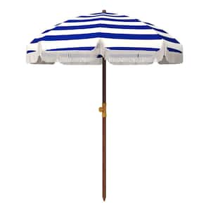6.2 ft. Metal Beach Umbrella in Blue White Stripe with Vented Canopy, Carry Bag, UV 40+ Ruffled Outdoor Umbrella