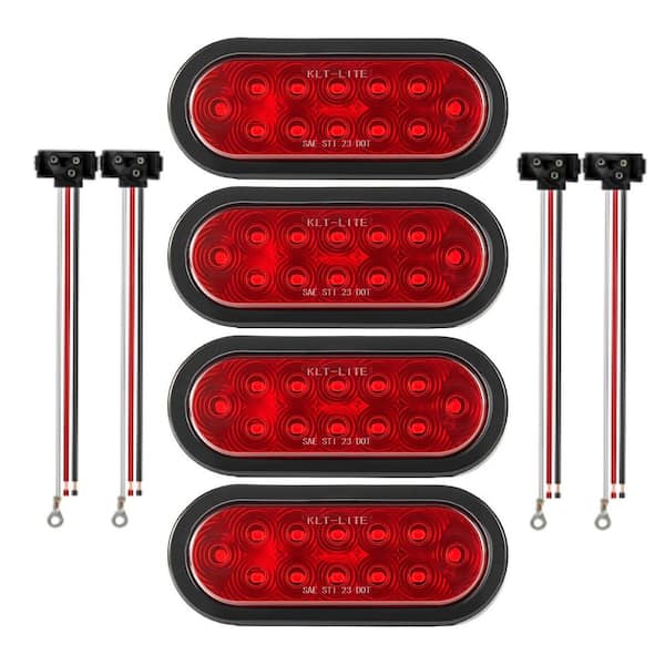 Trailer Lights, 4-Piece 12V Oval LED Trailer Tail Lights Kit with Stop Brake Turn Tail Lamp, Waterproof, Rope 0 ft.