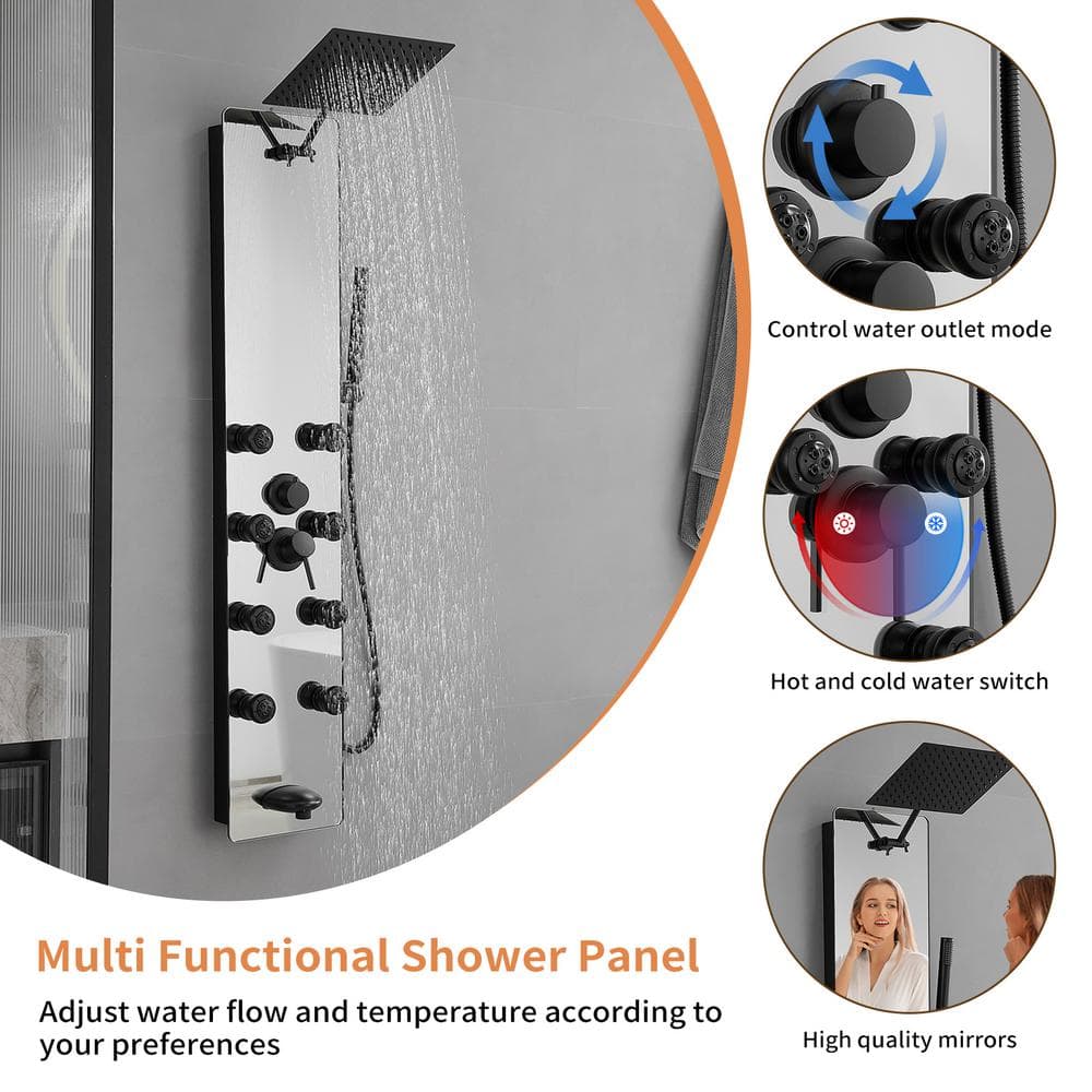 Matte Black Solid Brass Shower Panel System with Adjustable Head