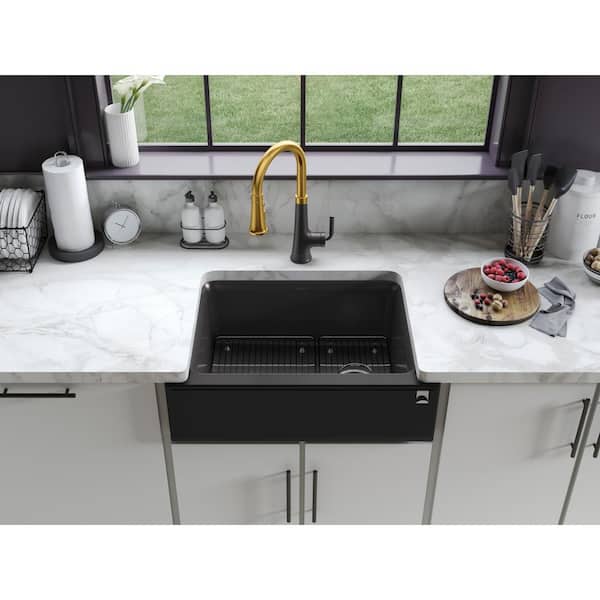Cairn Matte Black Granite Composite 29.6875 in. Single Bowl Undermount Kitchen Sink