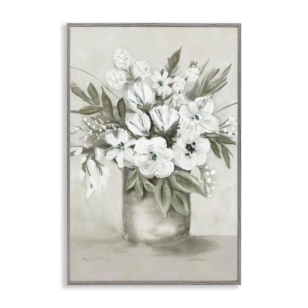 Stupell Industries Mixed White Flowers by Marilyn Dunlap Gray Framed Nature Giclee Art Print 30 in. x 20 in.