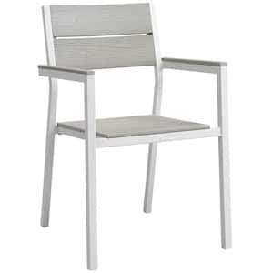 Maine White Aluminum Outdoor Patio Dining Chair in Light Gray
