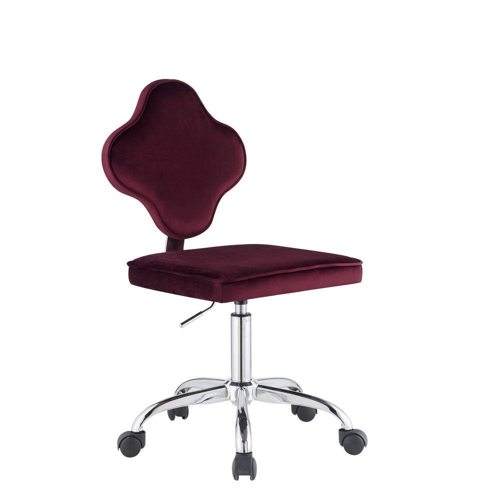 Red Velvet Clover Leaf Swivel Office Chair with Metal Base