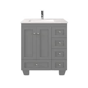 Happy 28 in. W x 18 in. D x 34 in. H Single Sink Freestanding Bath Vanity in Gray with White Carrara Quartz Top