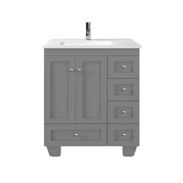 Happy 28 in. Single Sink Gray Bath Vanity with White Carrara Quartz Top (Assembled)