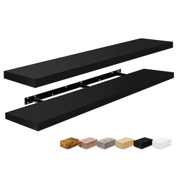 55 in. W x 9.25 in. D Floating Shelves, Bathroom Shelves, with Invisible Brackets, Decorative Wall Shelf, Black 2 Pack