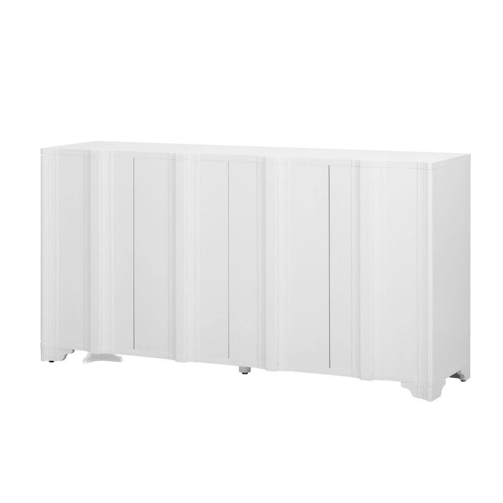White Soild Wood 60 in. Large Sideboard Buffet Cabinet with 4-Door Adjustab