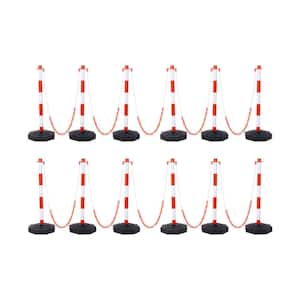 32.62 in. White Red Traffic Post Cones Floor Sign with Fillable Base and Adjustable Plastic Chains for Outdoor (12-Pack)