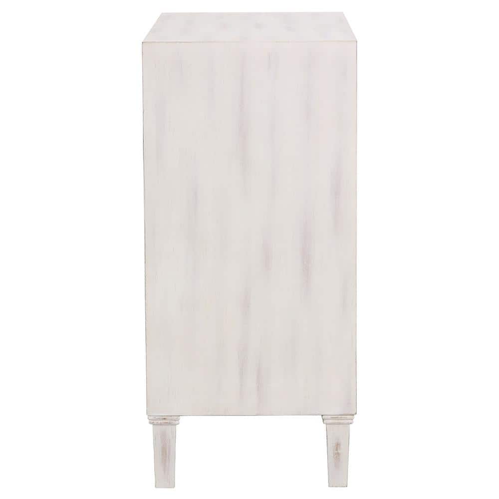 White Floral Carved 2-Drawer Freestanding Accent Cabinet