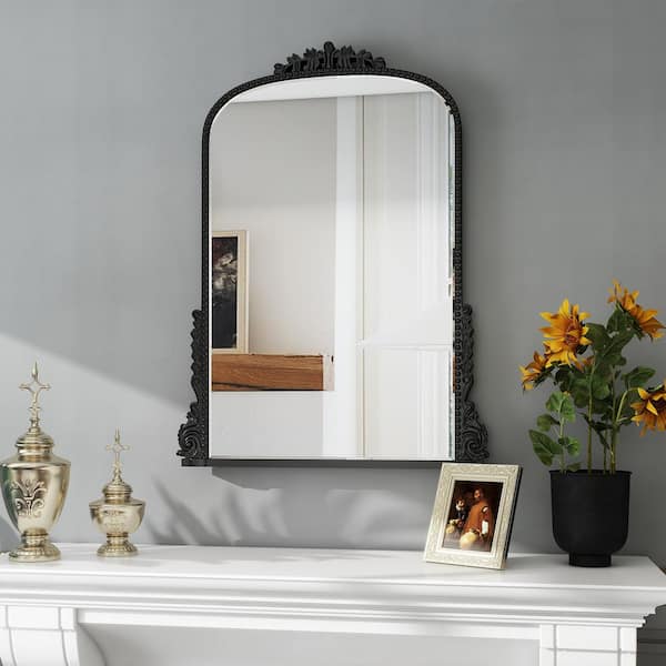 THKSHOUZ Black 23.6 in. W x 31.5 in. H Vintage Arch Resin Decorative Mirror