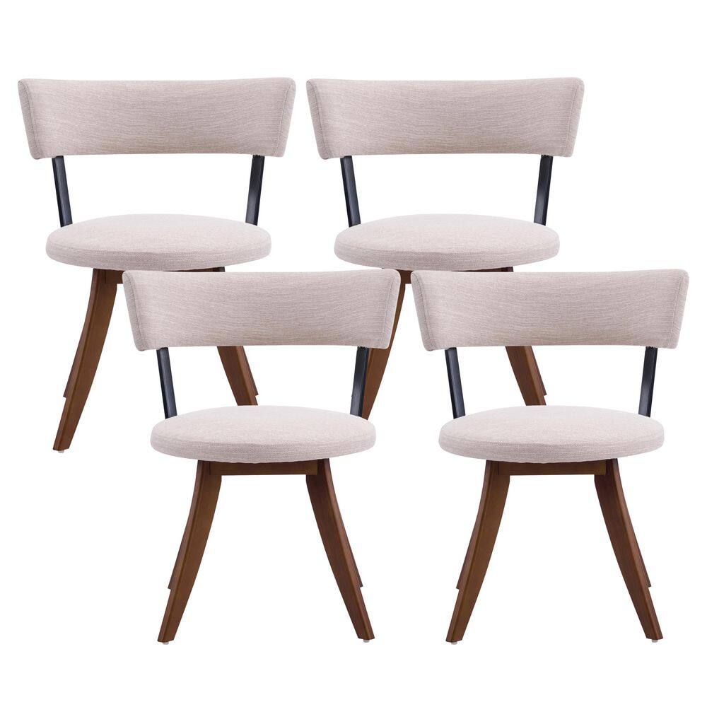 Vernon Walnut+Beige Fabric Upholstered Dining Chairs with Curved Back, Armrests, Set of 4 price history on PriceWatchPro
