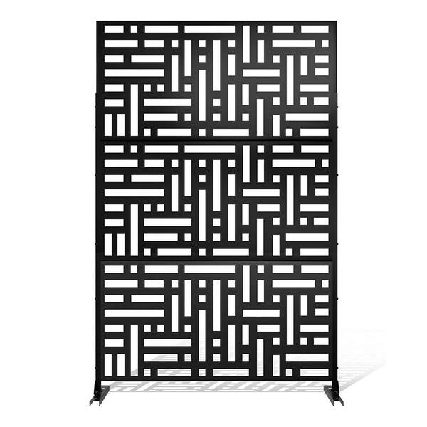 Unbranded 6.5 ft. H x 4 ft. L Laser Cut Metal Privacy Screen in Black 3-Screen Panels