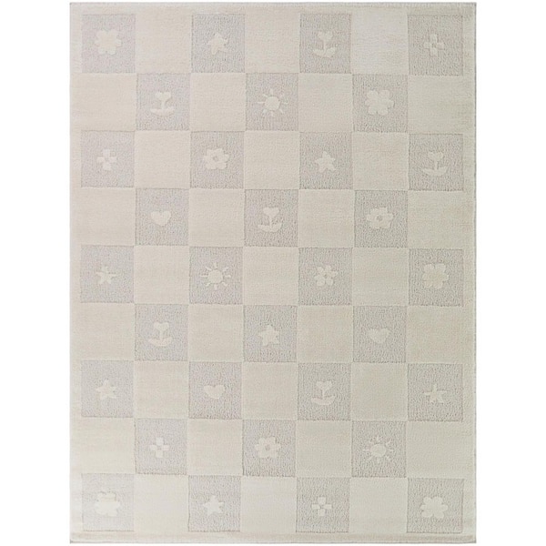 Lorado Cream 5 ft. x 7 ft. Youth Checker Area Rug