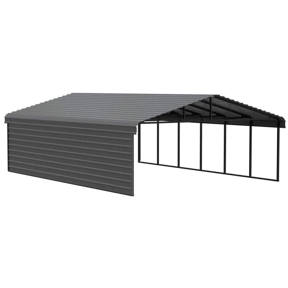 ARROW 20 ft. W x 29 ft. D x 7 ft. H Charcoal Galvanized Steel Carport with 1-Side Wall Kit (CPHC202907ECL1)
