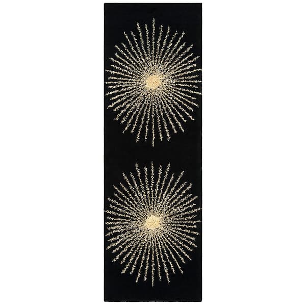 Soho 3 ft. x 12 ft. Black/Beige Abstract Runner Rug