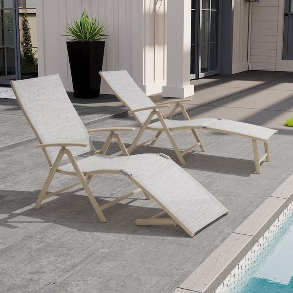 Crestlive Products 2-Piece Aluminum Adjustable Outdoor Chaise Lounge in White Gray