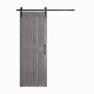 30 in. x 84 in. Gray MDF Sliding Barn Door with Hardware Kit, Covered with Water-Proof PVC Surface, H-Frame