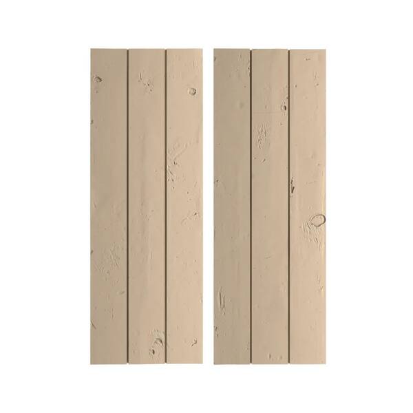 Ekena Millwork 16.5 in. x 52 in. Timberthane Polyurethane 3-Board Joined Board-n-Batten Knotty Pine Faux Wood Shutters, No Batten Pair