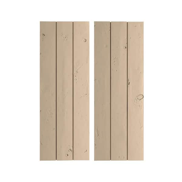 Ekena Millwork 16.5 in. x 70 in. Timberthane Polyurethane 3-Board Joined Board-n-Batten Knotty Pine Faux Wood Shutters, No Batten Pair