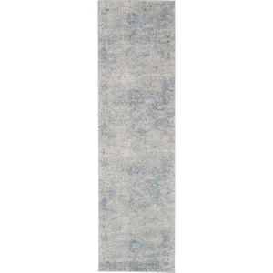 Rustic Textures Ivory/Light Blue 2 ft. x 8 ft. Abstract Contemporary Kitchen Runner Area Rug
