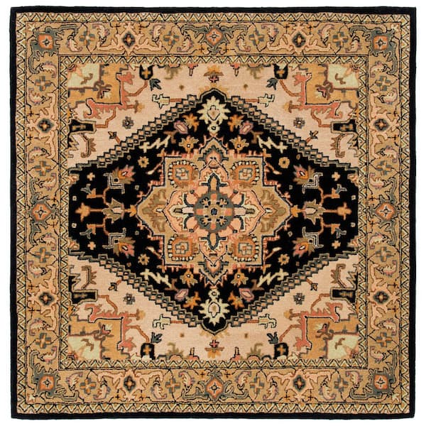 Heritage 10 ft. x 10 ft. Black/Gold Border Floral Medallion Square Area Rug
