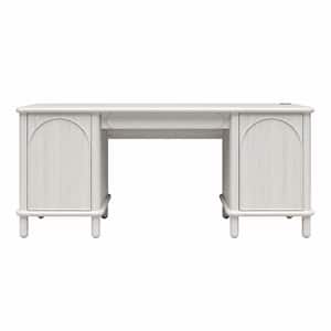 Selena 68.5 in., Rectangular Rustic White Wood 1-Drawer, Double Pedestal Desk with Built In Wireless Phone Charger