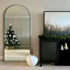 24 in. W x 71.1 in. H Modern Classic Arched Black Wood Oversized Full Length Floor Mirror