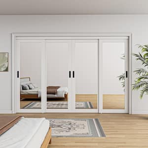 120 in. x 80in. 1 Lite Mirror Glass White Finished MDF Interior Closet Sliding Door with Hardware and No Grooving Handle