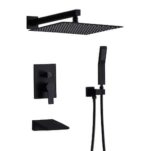 Single Handle 3-Spray Patterns 2 Showerheads Shower Faucet Set 1.8 GPM with High Pressure Hand Shower in Matte Black
