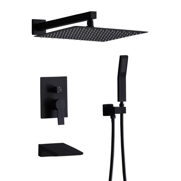 Unbranded Single Handle 3-Spray Patterns 2 Showerheads Shower Faucet Set 1.8 GPM with High Pressure Hand Shower in Matte Black
