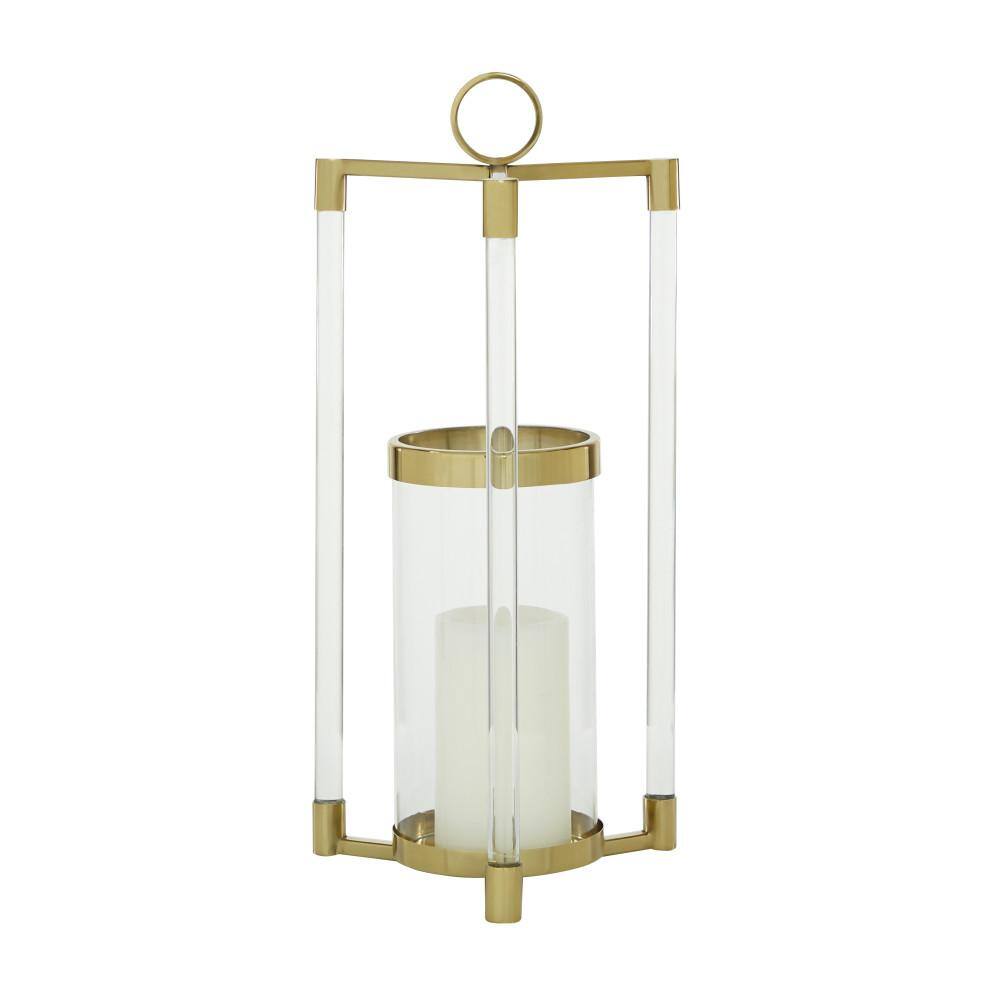 Large Gold and Clear Stainless Steel Hurricane Lantern