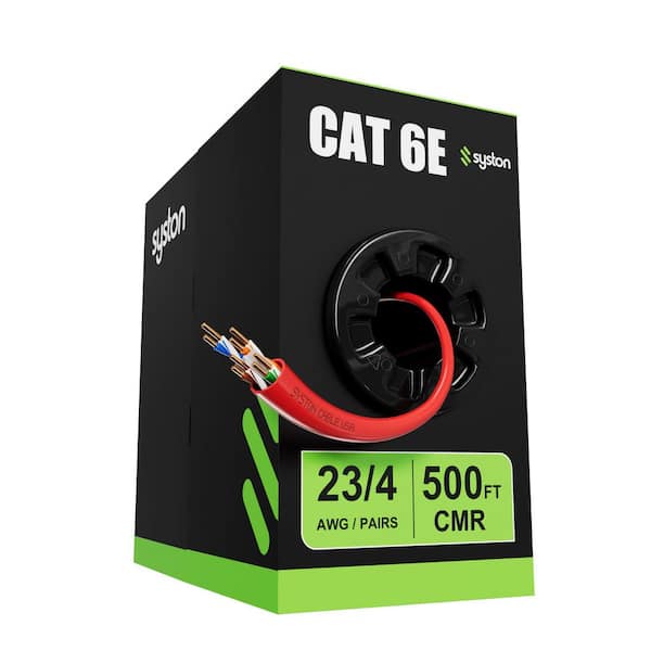 500 ft. Red CAT 6E CMR 600MHz 23AWG Solid Bare Copper Ethernet Network Cable, Bulk No Ends PoE Camera Indoor/Outdoor Use