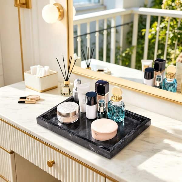Black Marble Bathroom Tray for Countertop & Home Decor AV5LM15