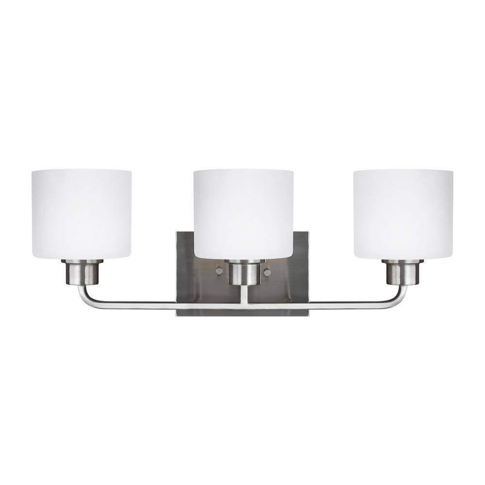 Canfield 23 in. 3-Light Brushed Nickel Minimalist Modern Wall Bathroom Vanity Light with White Glass and LED Bulbs price history on PriceWatchPro